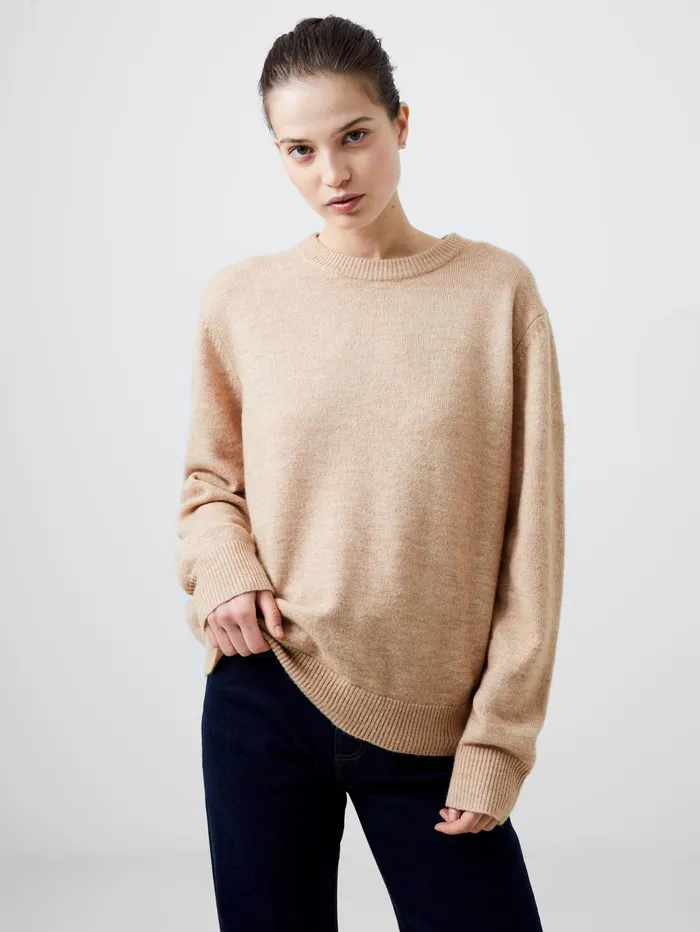 French Connection Kesia Recycled Crew Neck Jumper Camel Mel Woman Jumpers and Cardigans