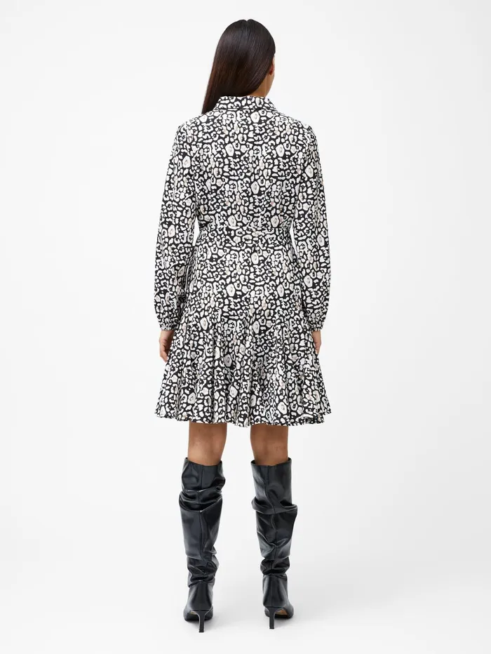 French Connection Leopard Print Collared Swing Dress Black Multi Woman Dresses