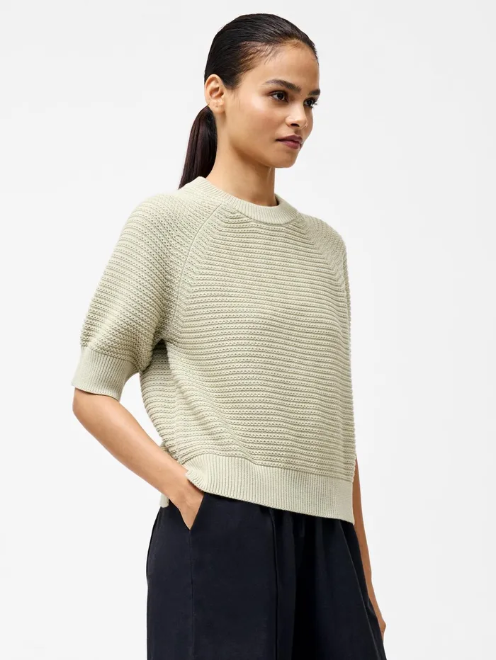 French Connection Lily Crew Neck Short Sleeve Jumper Pistachio Green Woman Jumpers and Cardigans