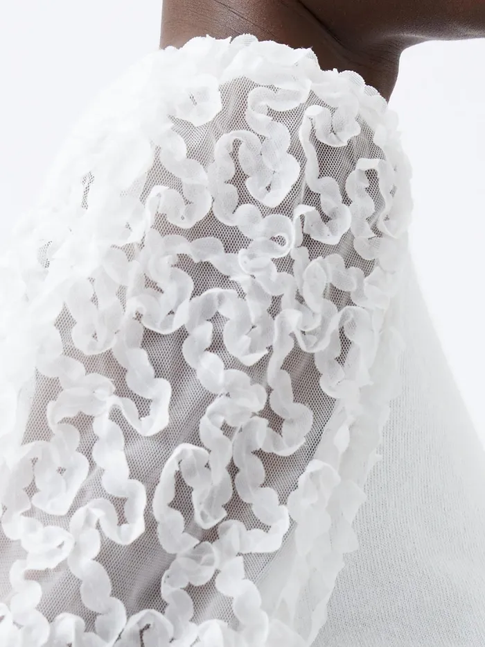French Connection Luvy Embroidered Mesh Sleeve Jumper Winter White Woman Jumpers and Cardigans