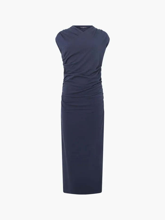 French Connection Rallie Cross Over Neck Ruched Midi Dress Navy Woman Dresses