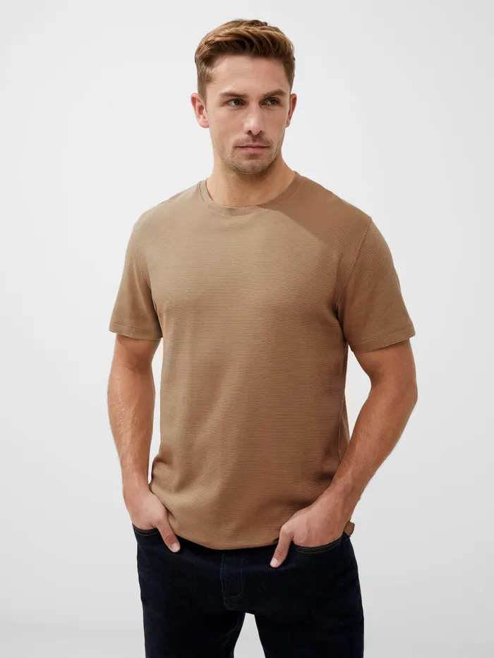 French Connection Short Sleeve Ottoman Texture TShirt Tobacco Man TShirts and Polo Shirts