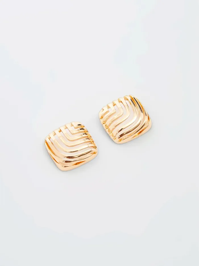 French Connection Square Design Stud Earrings Gold Woman Jewellery