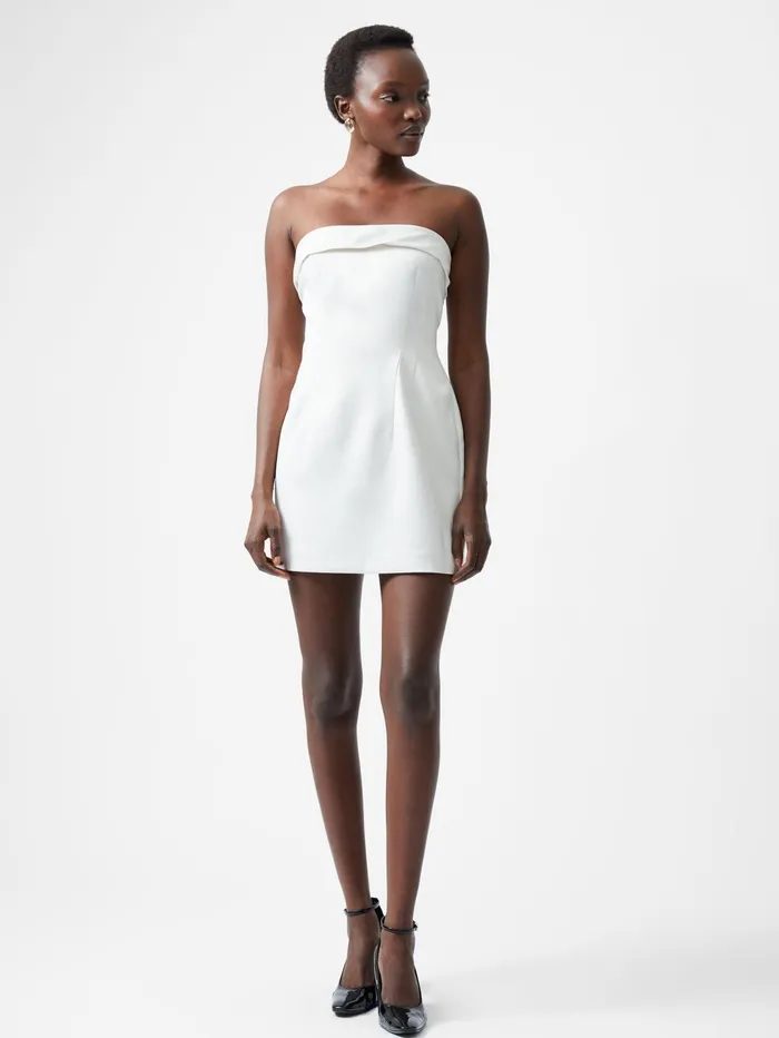 French Connection Structured Satin Bandeau Mini Dress Classic Cream Woman Dresses