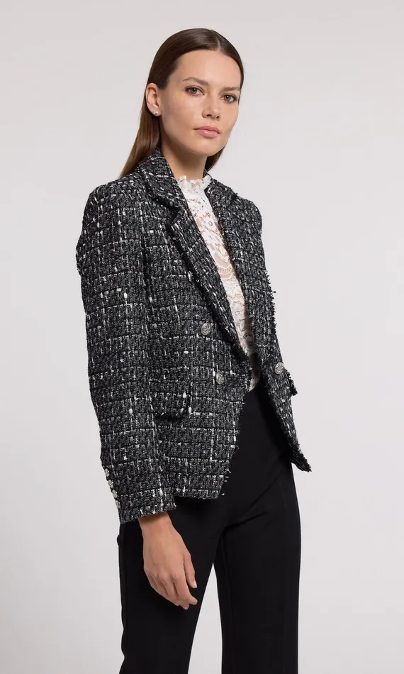 Generation Love Clothing Eliza Tweed Blazer Grey Multi Women Blazers and Jackets