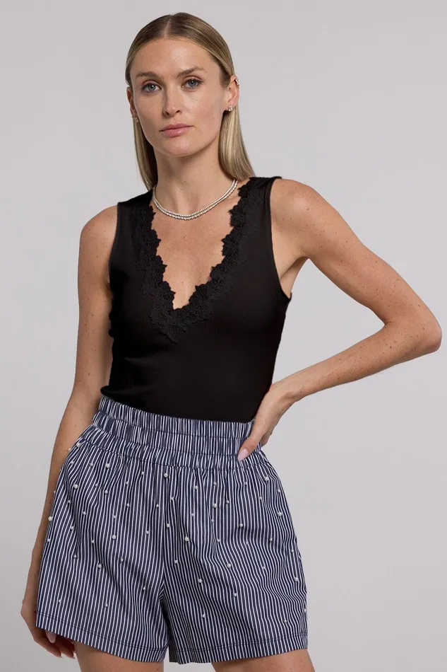 Generation Love Clothing Reida Lace Combo Rib Tank Top Black Women Tops