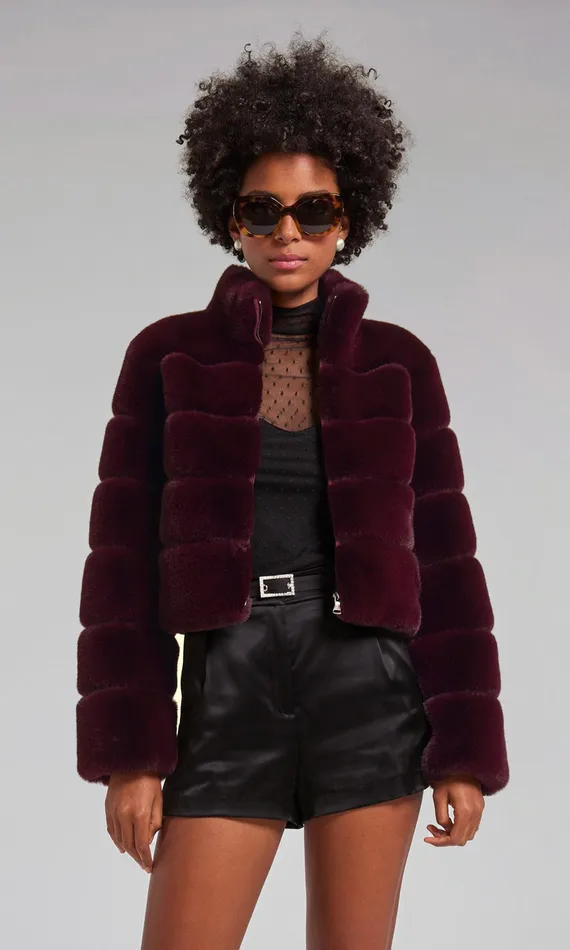 Generation Love Clothing Tala Faux Fur Bomber Malbec Women Outerwear