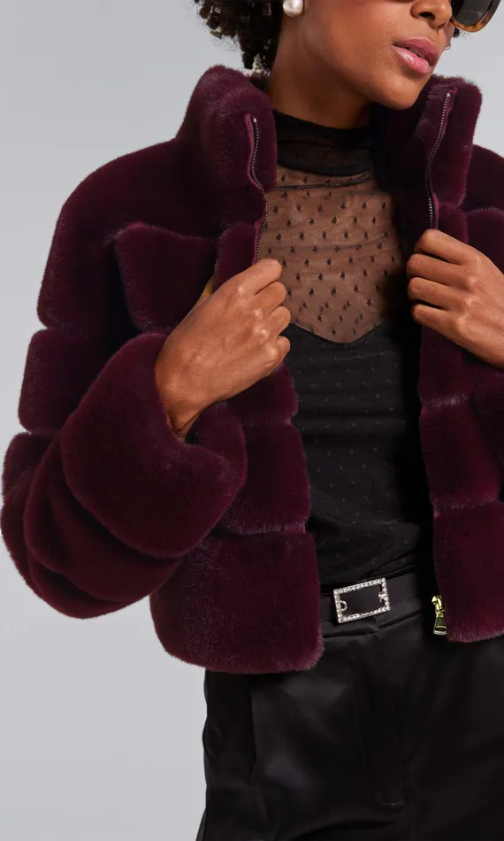 Generation Love Clothing Tala Faux Fur Bomber Malbec Women Outerwear