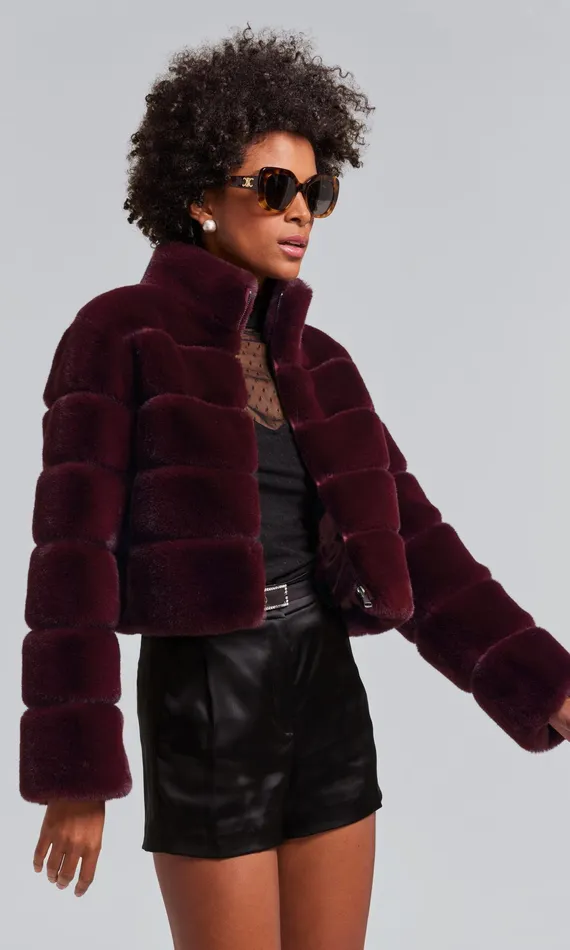 Generation Love Clothing Tala Faux Fur Bomber Malbec Women Outerwear
