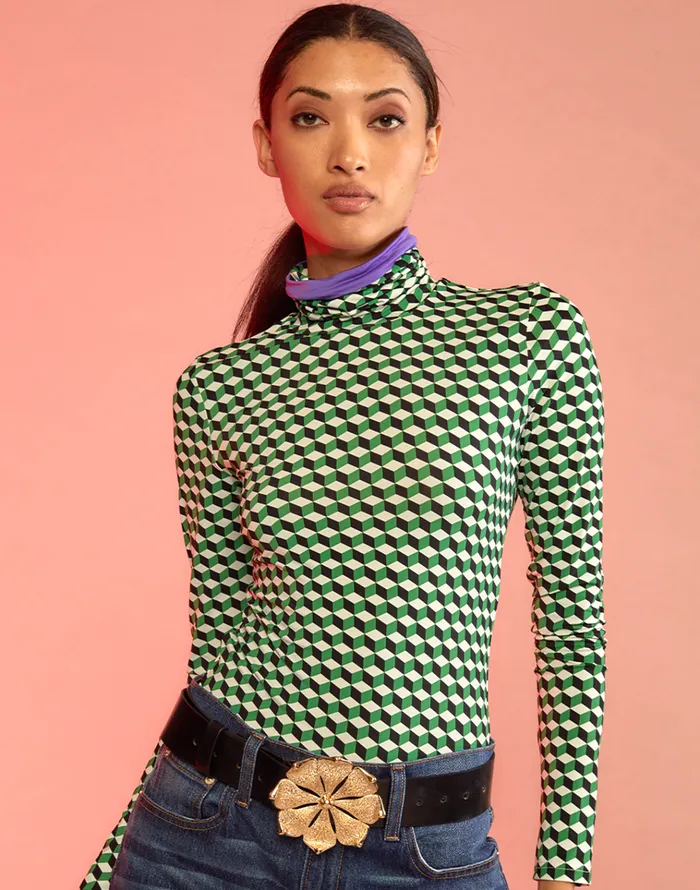 Geometric Turtleneck 8211 Grnmt Women Cynthia Rowley Tops