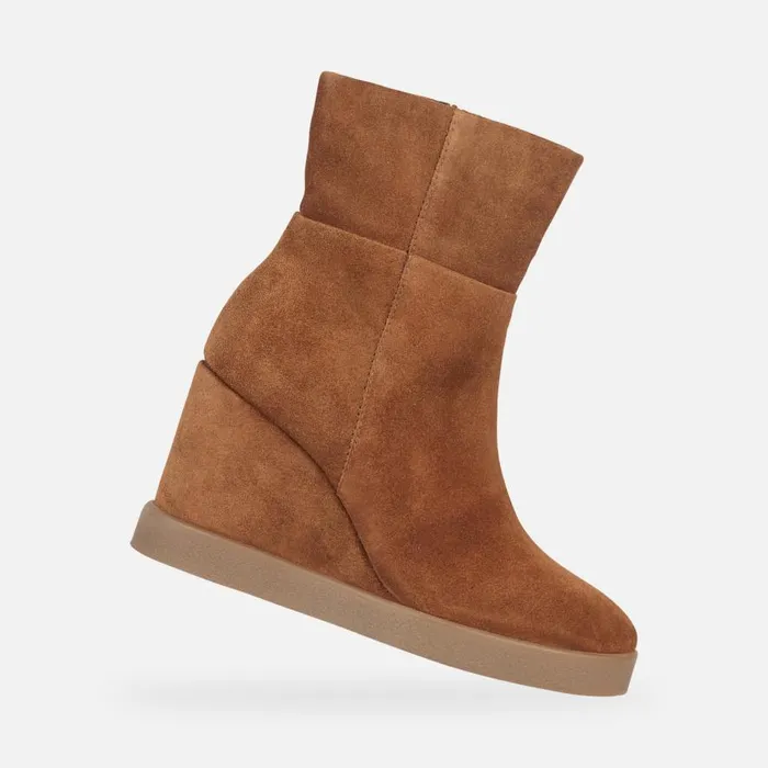 Geox Ankle Boots ELIDEA WEDGE Ankle Boots With Wedge Camel Woman Geox Dark Camel 8211 Woman