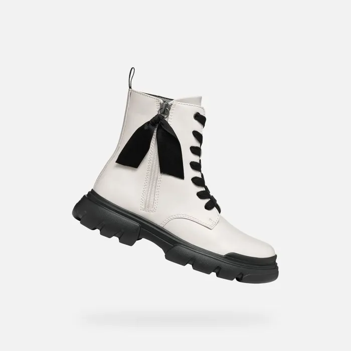 Geox Ankle Boots JUNETTE GIRL Light IvoryBlack Combat Boots Light Ivoryblack 8211 Kids