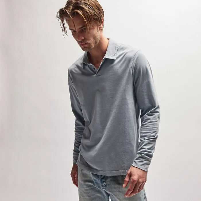 James Perse PolosNovelty Tops Heavy Luxe Jersey Long Sleeve Polo Bluestone 8211 Men