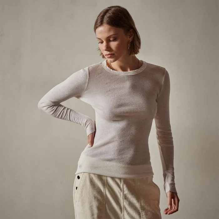 James Perse TShirts Cotton Cashmere Blend Ribbed Long Sleeve Crew Ivory 8211 Women
