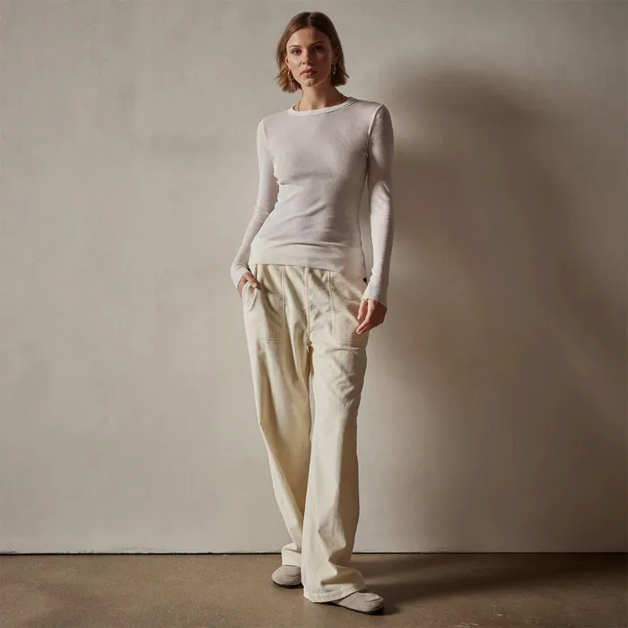 James Perse TShirts Cotton Cashmere Blend Ribbed Long Sleeve Crew Ivory 8211 Women