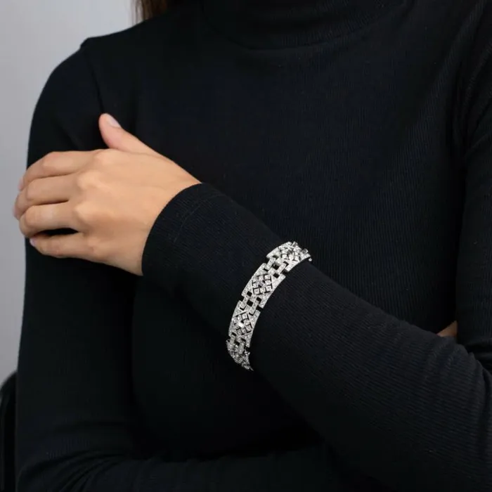Kenneth Jay Lane Clear Crystal Bracelets Women Silver And Crystal Deco Link Bracelet