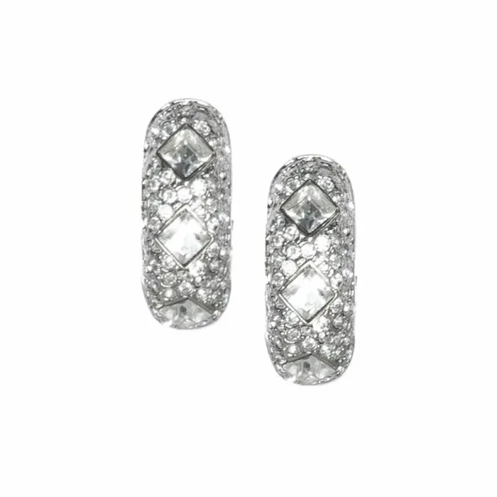 Kenneth Jay Lane Clear Crystal Earrings Women Crystal Half Hoop Clip Earrings
