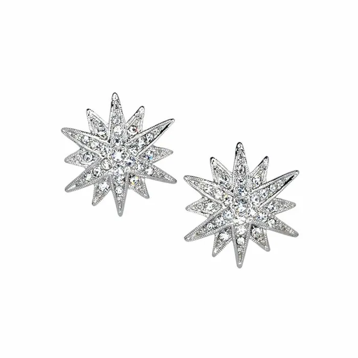 Kenneth Jay Lane Clear Crystal Earrings Women Crystal Starburst ClipOn Earrings