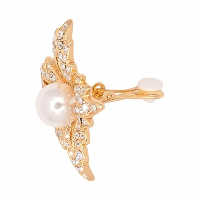 Kenneth Jay Lane Clear Crystal Earrings Women Flower Pearl Clip Earrings