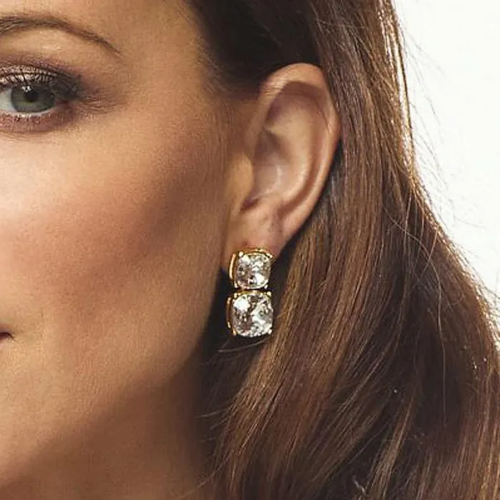 Kenneth Jay Lane Clear Crystal Earrings Women Gold And Crystal Square Earring