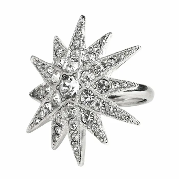 Kenneth Jay Lane Clear Crystal Rings Women Silver and Crystal Flared Star Ring