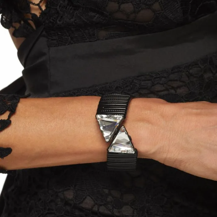 Kenneth Jay Lane Dark Color Bracelets Women Black Stretch Crystal Triangle Ends Wrap Bracelet Kenneth Jay Lane Dark Color Bracelets Women Black Stretch Crystal Triangle Ends Wrap Bracelet