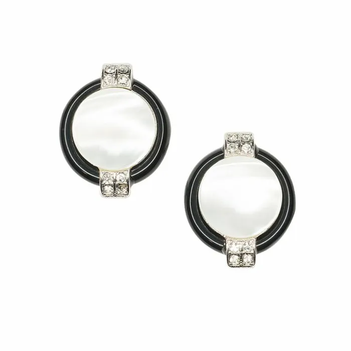 Kenneth Jay Lane Dark Color Earrings Women Mother Of Pearl Art Deco Clip Earrings