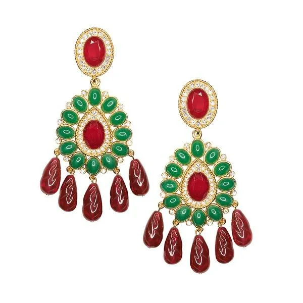 Kenneth Jay Lane Dark Color Gem Earrings Women Ruby And Emerald Drop Clip Earrings