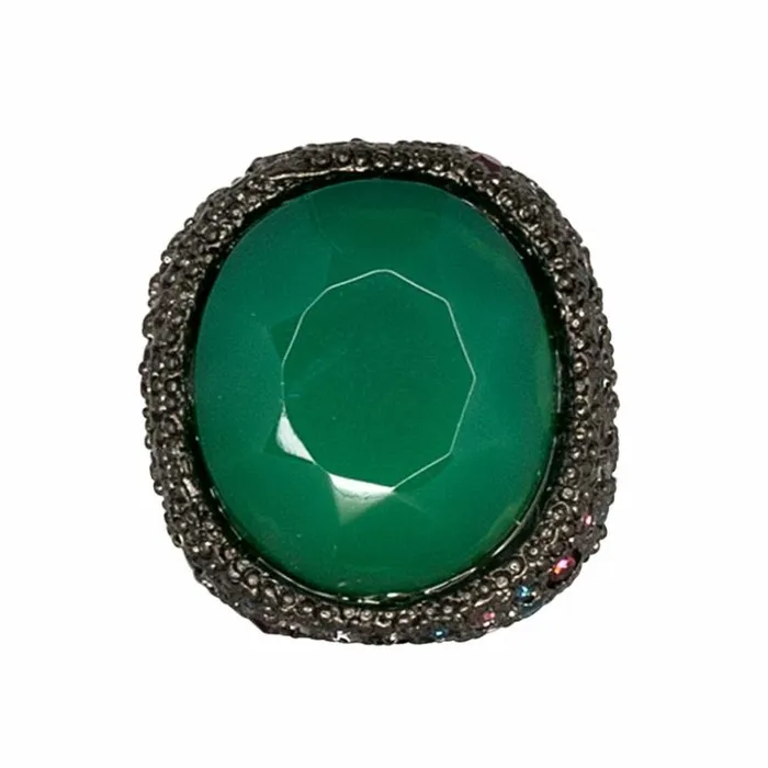 Kenneth Jay Lane Dark Color Rings Women Sapphire And Apple Jade Ring