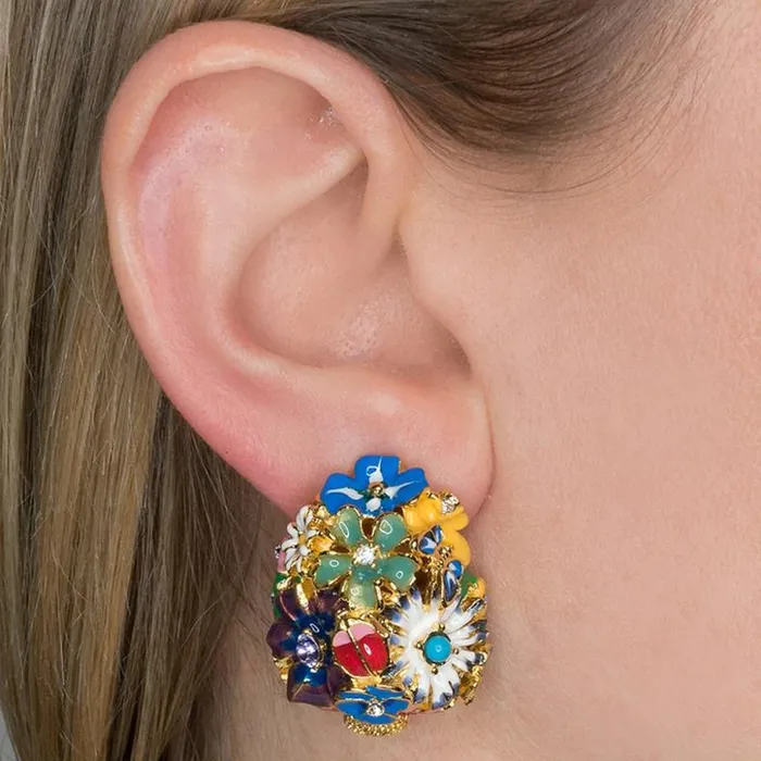 Kenneth Jay Lane Light Color Earrings Women Flower Bug ClipOn Earrings