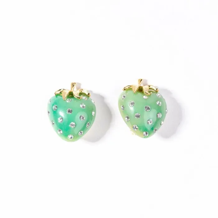 Kenneth Jay Lane Light Color Earrings Women Jade And Crystal Strawberry Clip Earring