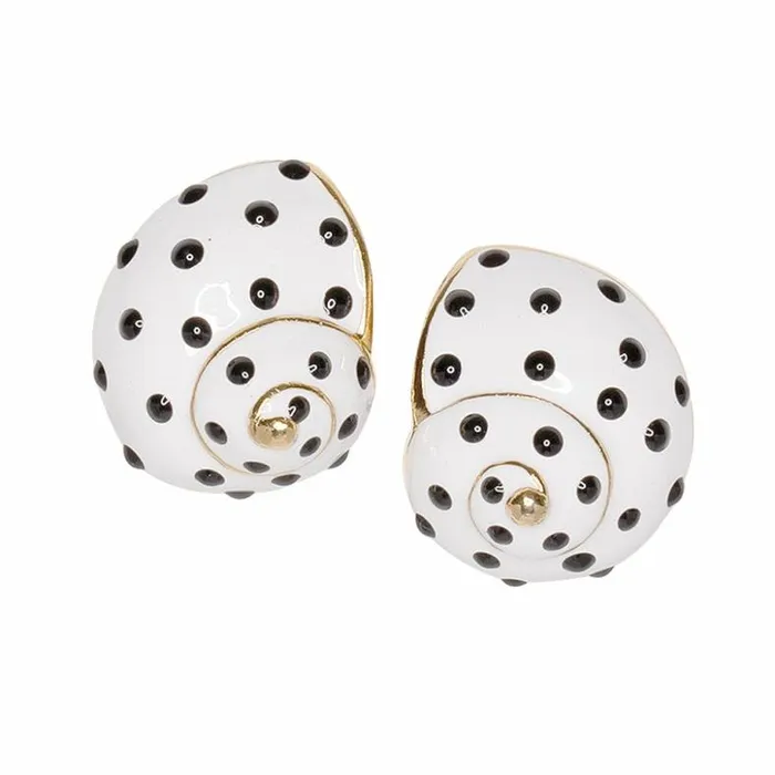 Kenneth Jay Lane Light Color Earrings Women White With Black Dots Shell Clip Earrings