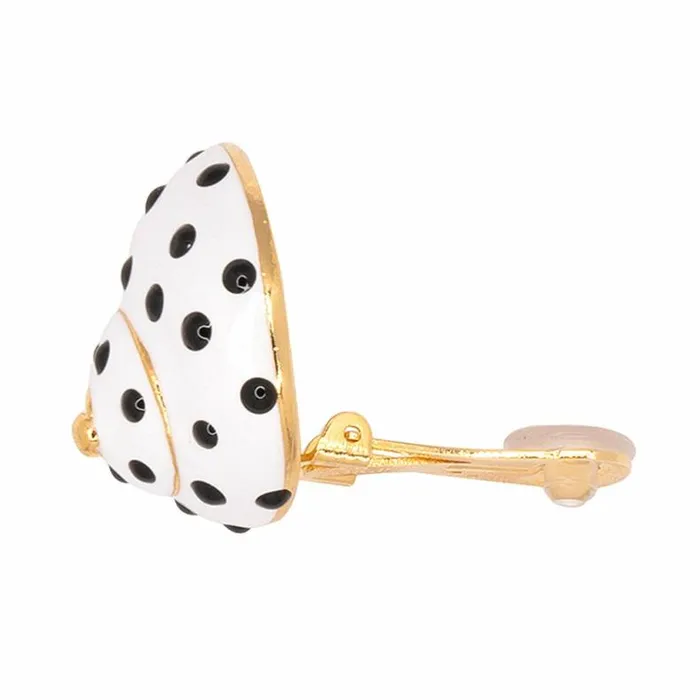 Kenneth Jay Lane Light Color Earrings Women White With Black Dots Shell Clip Earrings