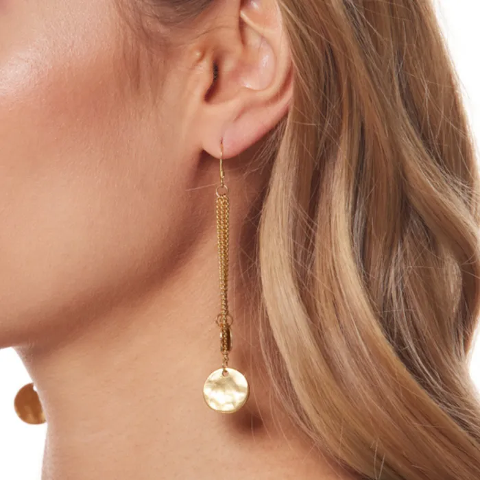 Kenneth Jay Lane Metallic Finish Earrings Women Gold Chain 3 Row Gold Coin Drop Earring
