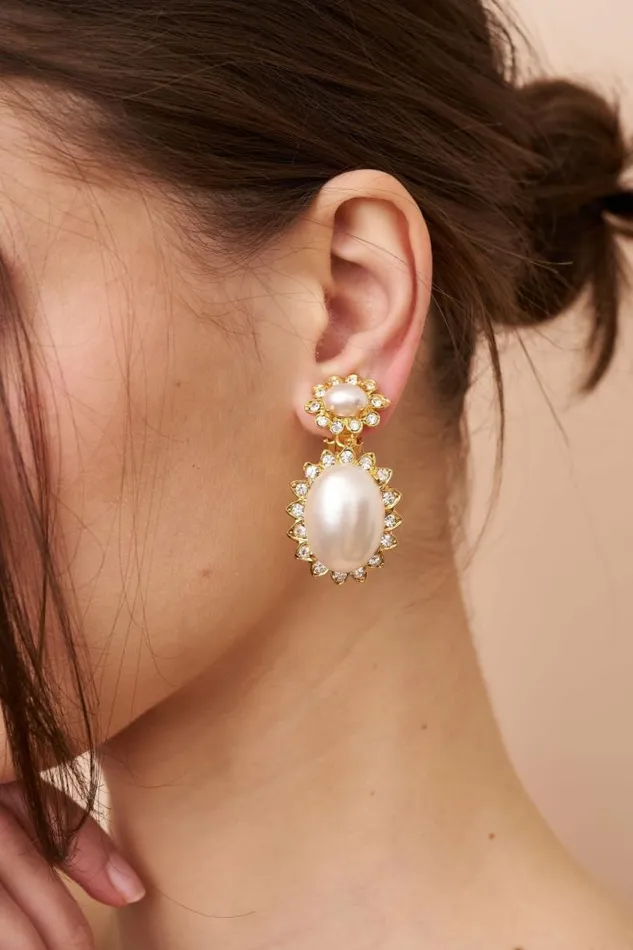 Kenneth Jay Lane Pearl Earrings Women Crystal Trim Pearl Earrings