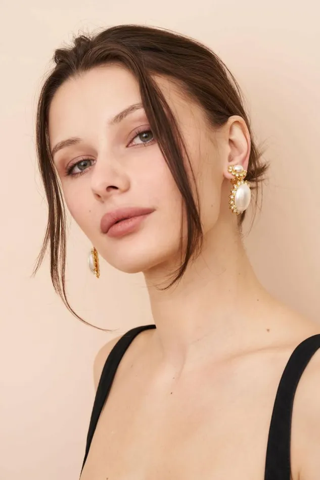 Kenneth Jay Lane Pearl Earrings Women Crystal Trim Pearl Earrings
