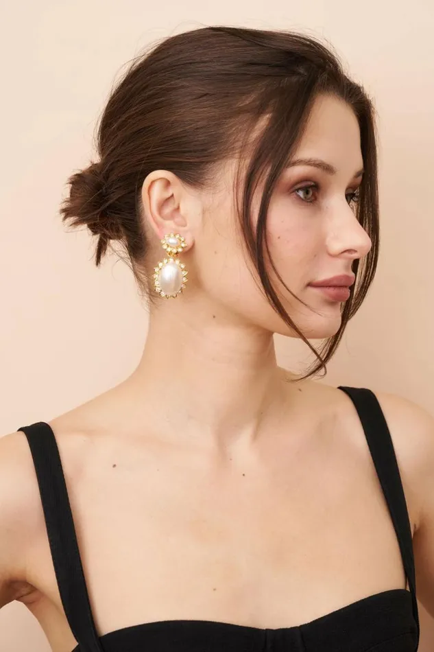 Kenneth Jay Lane Pearl Earrings Women Crystal Trim Pearl Earrings