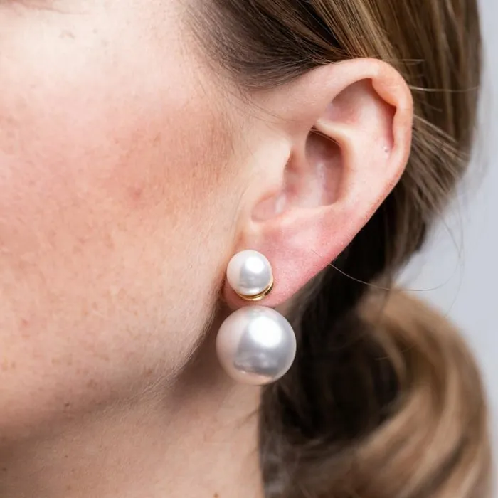 Kenneth Jay Lane Pearl Earrings Women White Double Pearl Pierced Earrings