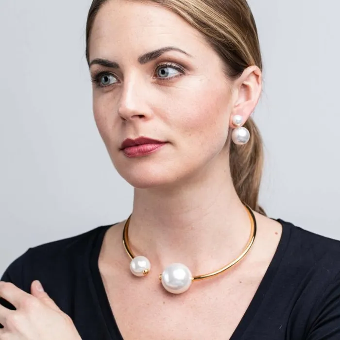 Kenneth Jay Lane Pearl Earrings Women White Double Pearl Pierced Earrings