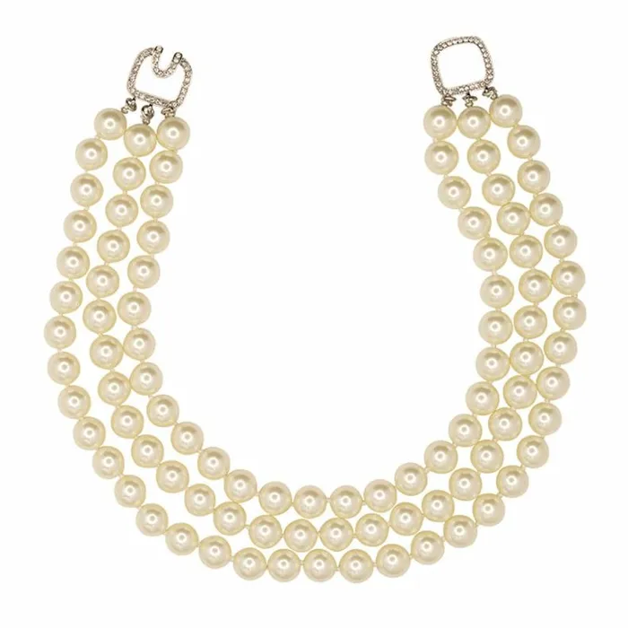 Kenneth Jay Lane Pearl Necklaces Women 3 Row Pearl Necklace With Silver Clasp