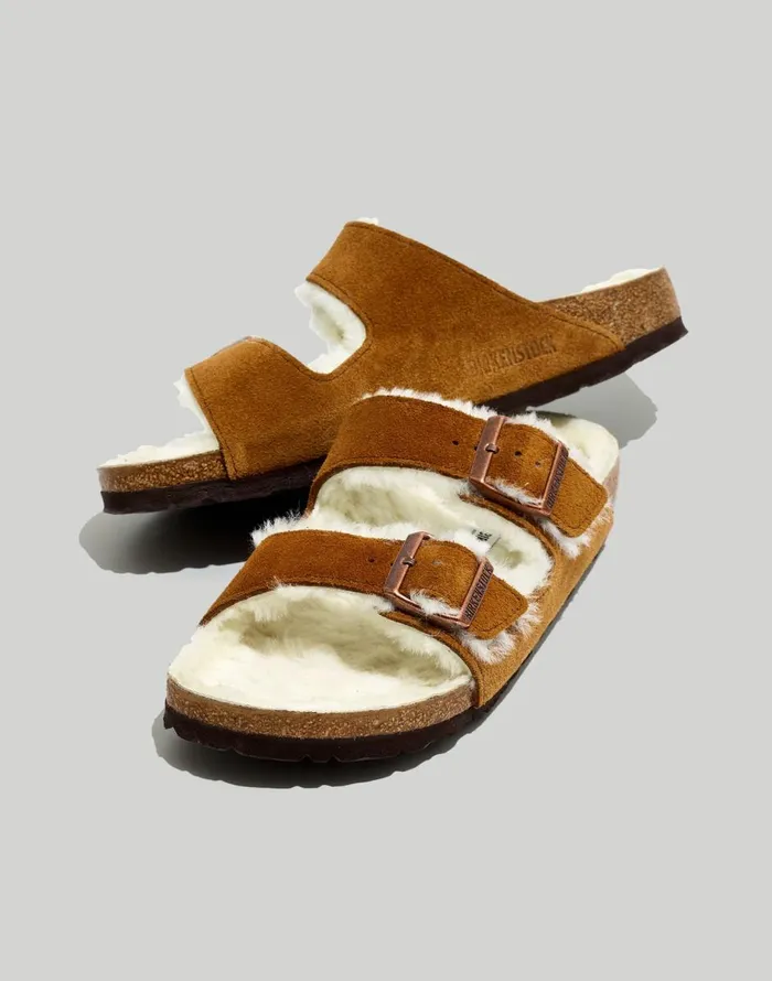 Madewell Birkenstock Suede Arizona Sandals In Shearling Mink Natural Women Sandals