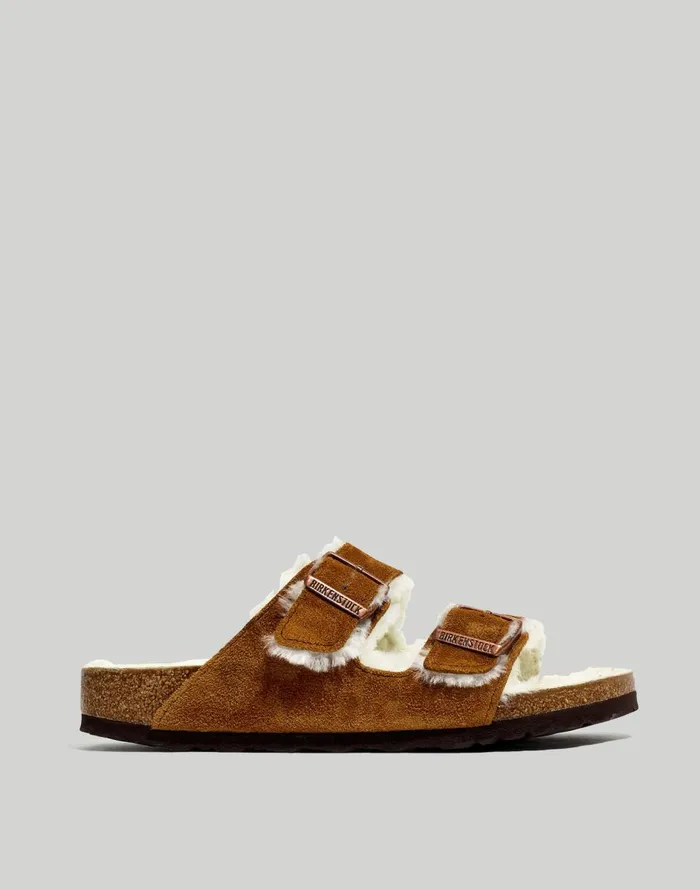 Madewell Birkenstock Suede Arizona Sandals In Shearling Mink Natural Women Sandals