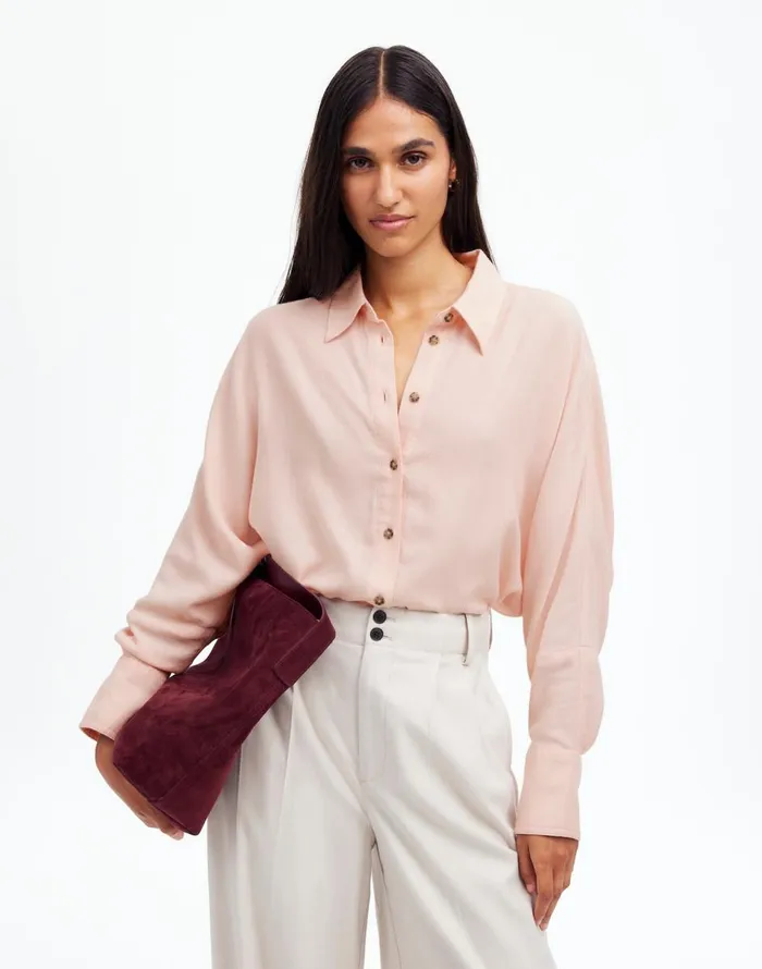 Madewell Heathered Flannel Dolman ButtonUp Shirt Pink Heather Women Tops and Shirts