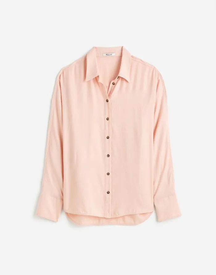 Madewell Heathered Flannel Dolman ButtonUp Shirt Pink Heather Women Tops and Shirts