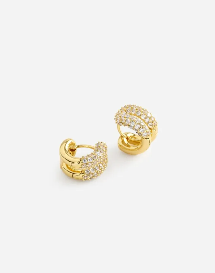 Madewell Pav Double Huggie Hoop Earrings Pale Gold Women Jewelry
