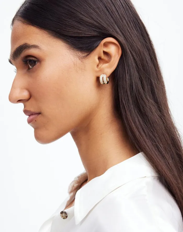 Madewell Pav Double Huggie Hoop Earrings Pale Gold Women Jewelry