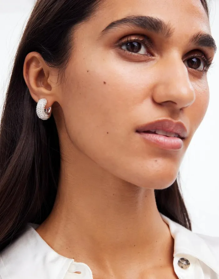 Madewell Pav Small Hoop Earrings Polished Silver Women Jewelry