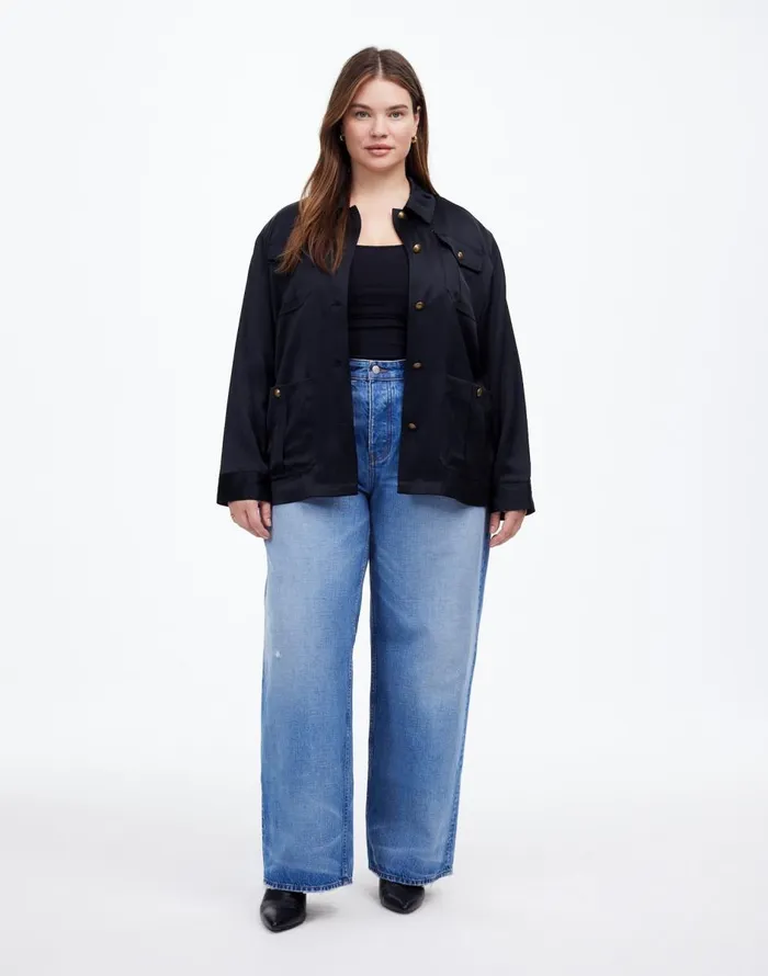 Madewell Plus DoubleFaced Satin Safari Jacket True Black Women Coats Jackets