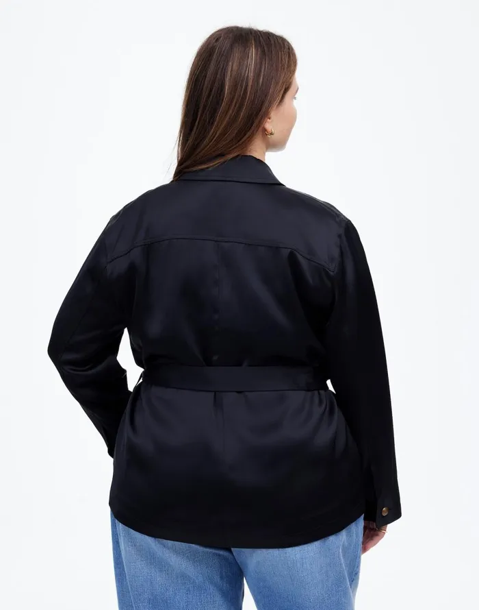 Madewell Plus DoubleFaced Satin Safari Jacket True Black Women Coats Jackets