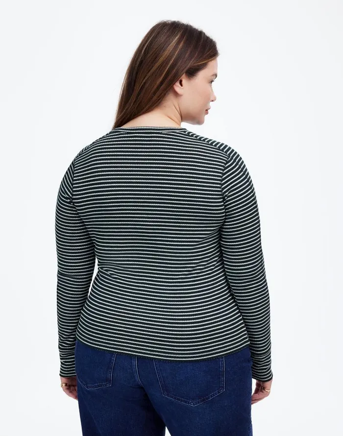 Madewell Plus Ribbed Crewneck LongSleeve Tee In Stripe Luxury Forest Women Tees